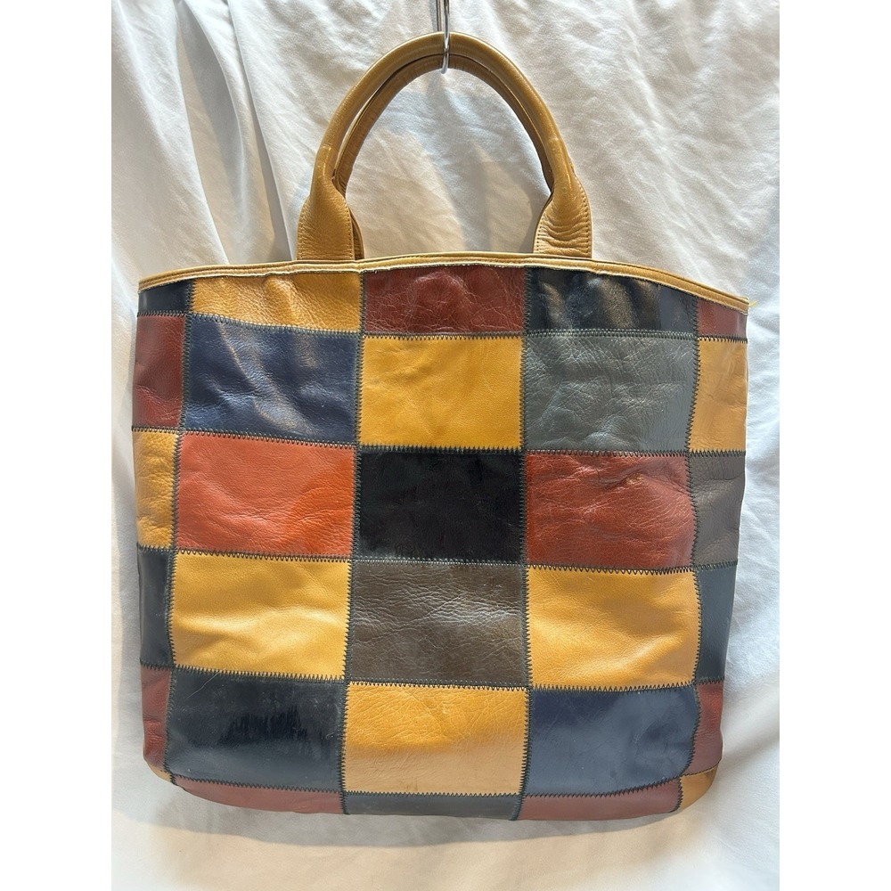 VTG Palizzio Leather Patchwork Purse Tote Boho Hippie